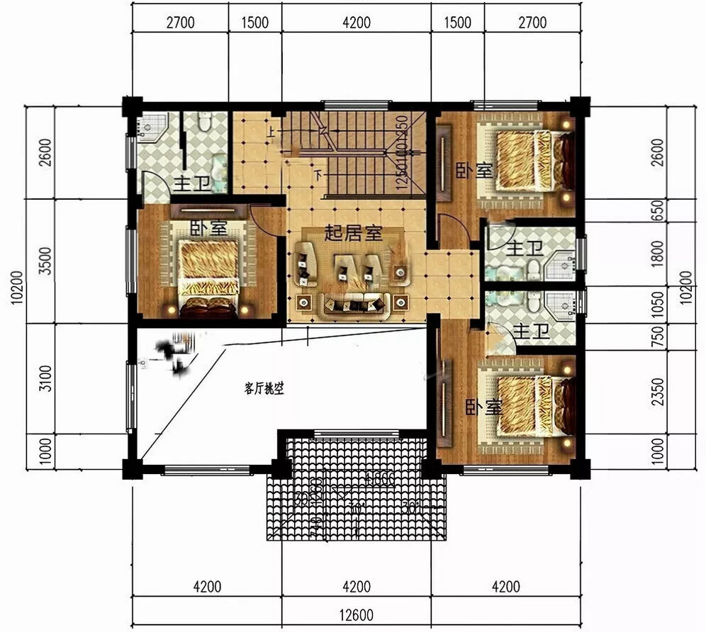 130平的新中式別墅，帶挑空客廳，布局真的很贊(圖3)